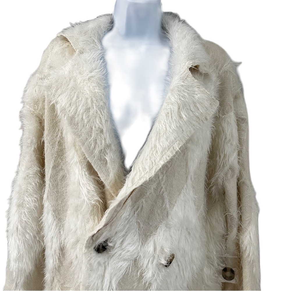 Free people David Cardi Jacket Furry diamond Knit Pattern longline Ivory - Picture 5 of 11